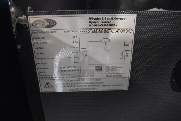 BRAND NEW SCRATCH AND DENT! Whynter CUF-210SSa Stainless Steel Mini Freezer. 115 Volts, 1 Phase. 17.5x20x27.5. Tested and Working! - Image 6 of 6