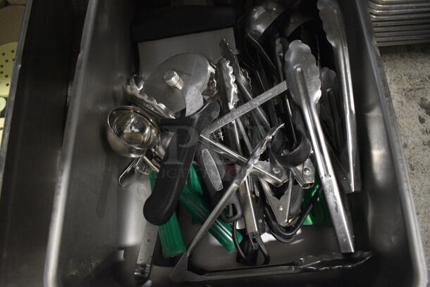 ALL ONE MONEY! Lot of Various Items Including Utensils and Metal Cylindrical Bins in Metal Bin - Image 3 of 4