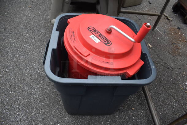 Gray Poly Trash Can w/ Dollies and Chef Master Lettuce Spinner. Includes 21x24x22.5 - Image 6 of 6