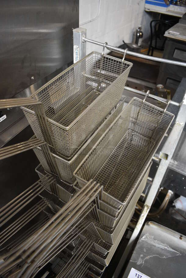 Metal Commercial Floor Style Fry Basket Dolly w/ 18 Metal Fry Baskets on Commercial Casters. 18x27x53 - Image 3 of 4