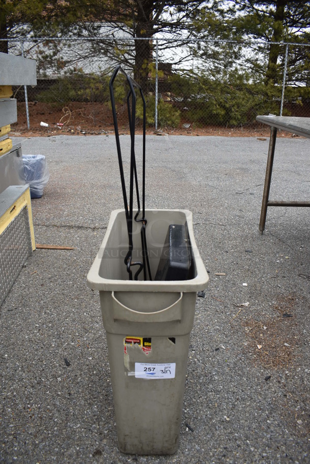 Gray Poly Slim Jim Trash Can w/ Contents. 11x20x30 - Image 1 of 5