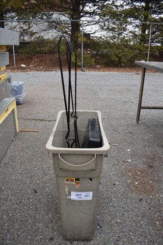 Gray Poly Slim Jim Trash Can w/ Contents. 11x20x30