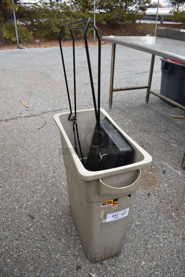 Gray Poly Slim Jim Trash Can w/ Contents. 11x20x30 - Image 3 of 5