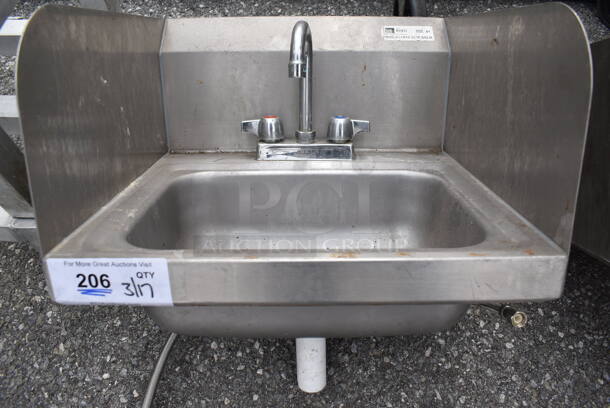 John Boos Stainless Steel Commercial Wall Mount Sink w/ Dual Splash Guards, Faucet and Handles. 17x17x16
