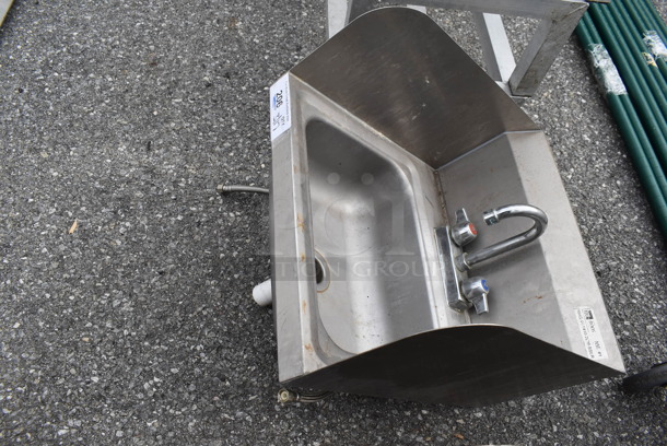 John Boos Stainless Steel Commercial Wall Mount Sink w/ Dual Splash Guards, Faucet and Handles. 17x17x16 - Image 3 of 5