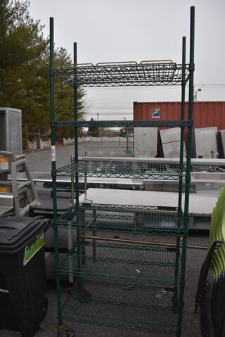 Green Finish 6 Tier Wire Shelving Unit. BUYER MUST DISMANTLE. PCI CANNOT DISMANTLE FOR SHIPPING. PLEASE CONSIDER FREIGHT CHARGES. 36x21x91.5