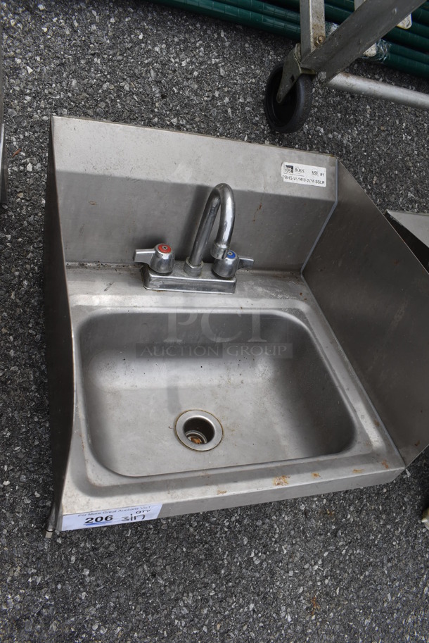 John Boos Stainless Steel Commercial Wall Mount Sink w/ Dual Splash Guards, Faucet and Handles. 17x17x16 - Image 5 of 5