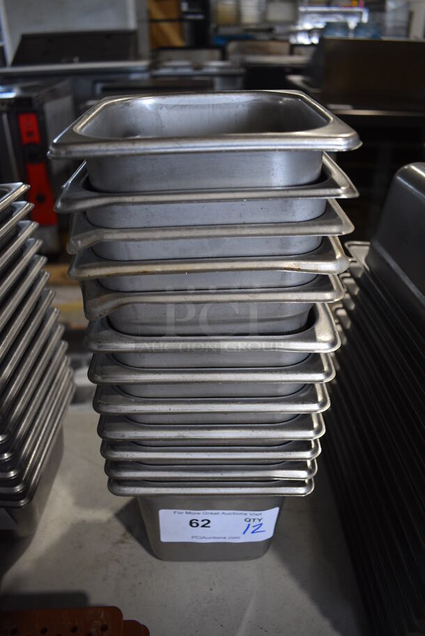 12 Stainless Steel 1/6 Size Drop In Bins. 1/6x6. 12 Times Your Bid!