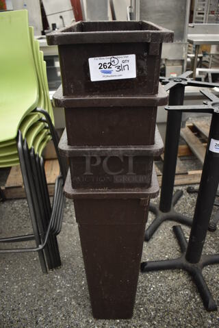 4 Brown Poly Slim Jim Trash Cans. 11x20x30. 4 Times Your Bid!