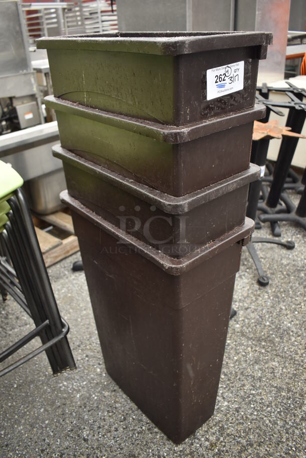 4 Brown Poly Slim Jim Trash Cans. 11x20x30. 4 Times Your Bid! - Image 2 of 5