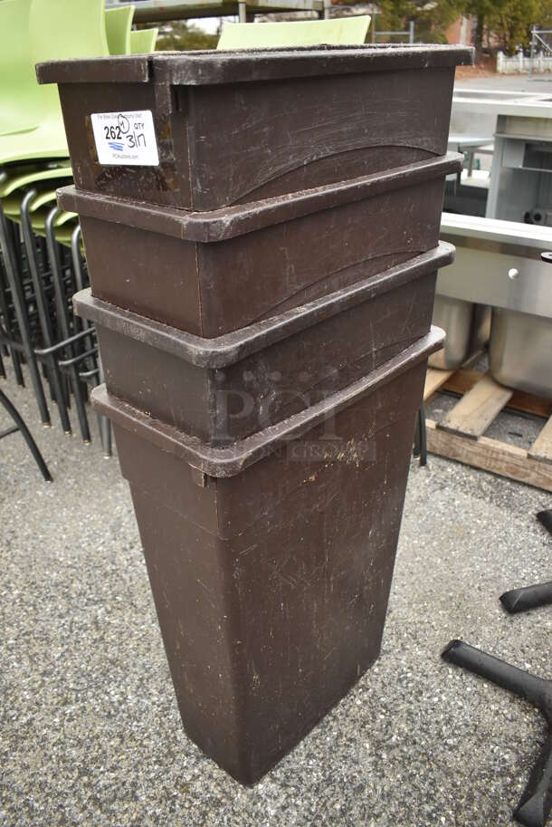4 Brown Poly Slim Jim Trash Cans. 11x20x30. 4 Times Your Bid! - Image 3 of 5