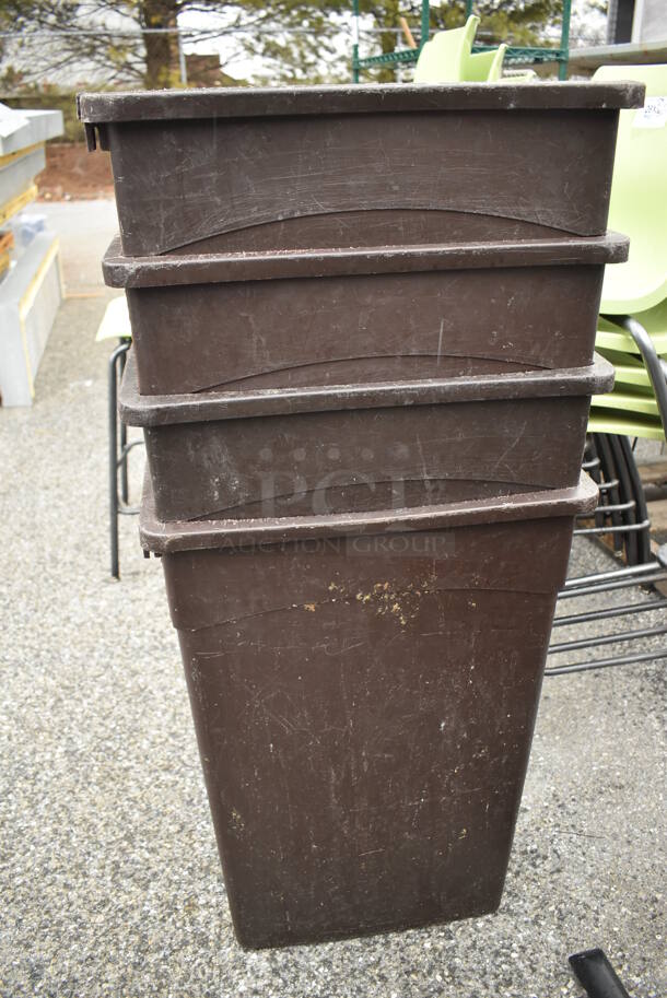 4 Brown Poly Slim Jim Trash Cans. 11x20x30. 4 Times Your Bid! - Image 4 of 5