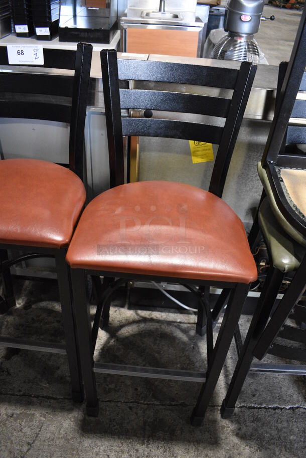 2 Black Metal Bar Height Chairs w/ Red Seat Cushions. 18x18x44. 2 Times Your Bid! - Image 3 of 5