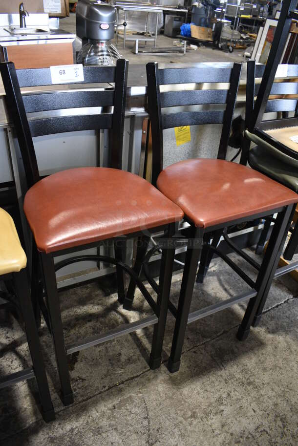 2 Black Metal Bar Height Chairs w/ Red Seat Cushions. 18x18x44. 2 Times Your Bid! - Image 5 of 5