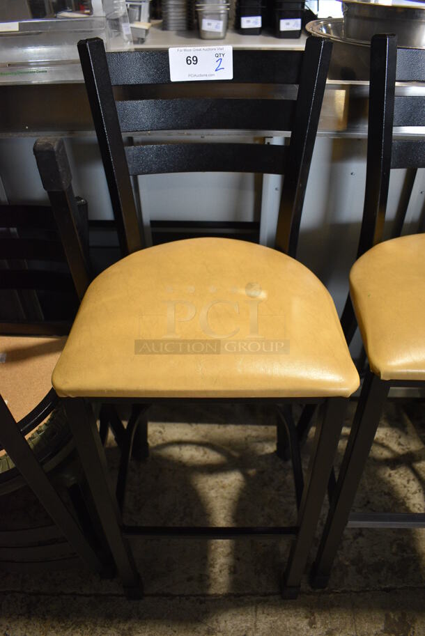 2 Black Metal Bar Height Chairs w/ Yellow Seat Cushions. 18x18x44. 2 Times Your Bid! - Image 3 of 4