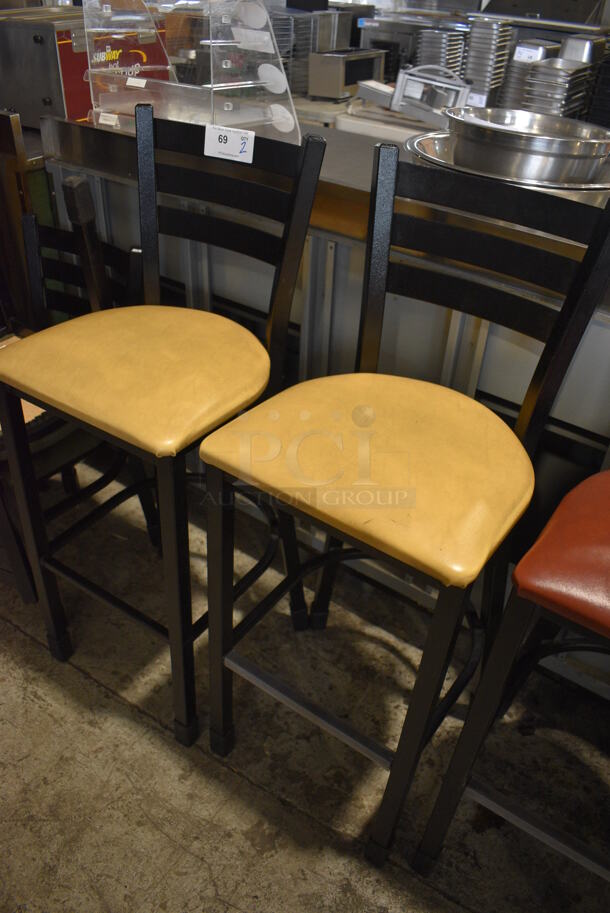2 Black Metal Bar Height Chairs w/ Yellow Seat Cushions. 18x18x44. 2 Times Your Bid! - Image 4 of 4