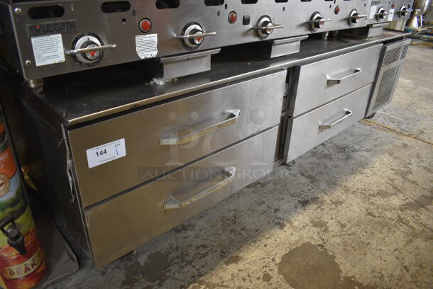 Stainless Steel Commercial 4 Drawer Chef Base on Commercial Casters. 84x33x24. Tested and Powers On But Temps at 43 Degrees