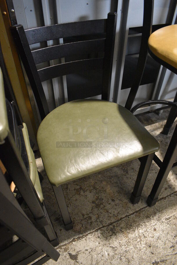 2 Black Metal Dining Height Chairs w/ Green Seat Cushions. Stock Picture - Cosmetic Condition May Vary. 16x16x32. 2 Times Your Bid! - Image 3 of 5