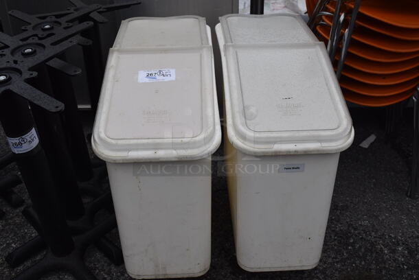 2 White Poly Ingredient Bins on Commercial Casters. 13x29x28. 2 Times Your Bid!