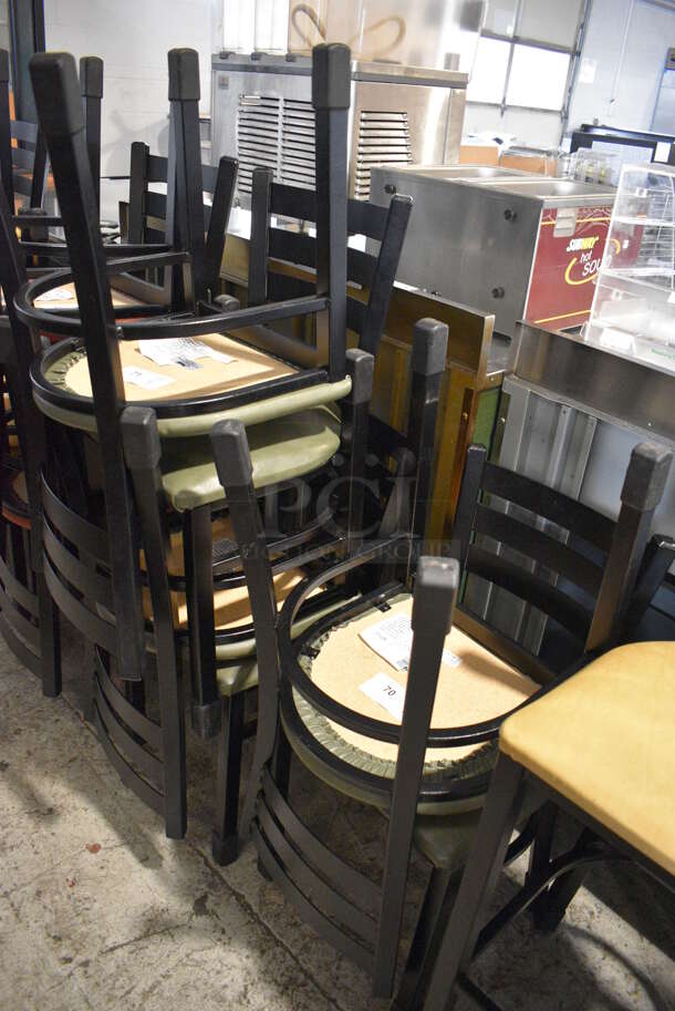 2 Black Metal Dining Height Chairs w/ Green Seat Cushions. Stock Picture - Cosmetic Condition May Vary. 16x16x32. 2 Times Your Bid! - Image 5 of 5