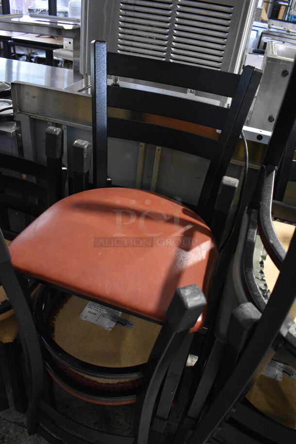 4 Black Metal Dining Height Chairs w/ Red Seat Cushions. Stock Picture - Cosmetic Condition May Vary. 16x16x32. 4 Times Your Bid! - Image 3 of 4
