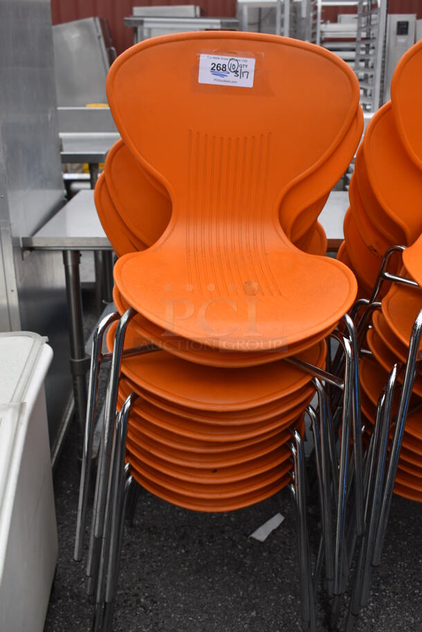 10 Orange Poly Dining Height Chairs on Metal Legs. Stock Picture - Cosmetic Condition May Vary. 18x16x32. 10 Times Your Bid! - Image 2 of 6