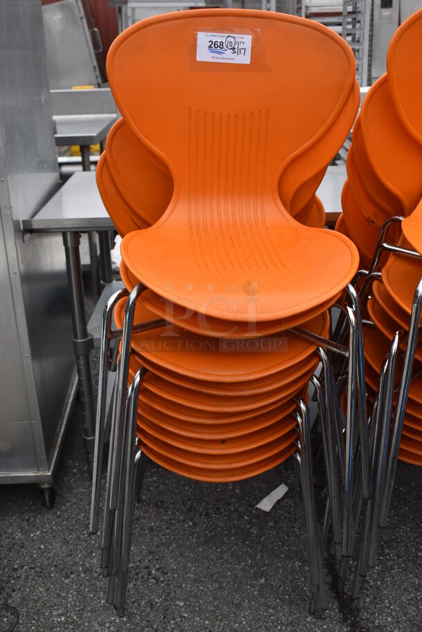10 Orange Poly Dining Height Chairs on Metal Legs. Stock Picture - Cosmetic Condition May Vary. 18x16x32. 10 Times Your Bid! - Image 3 of 6