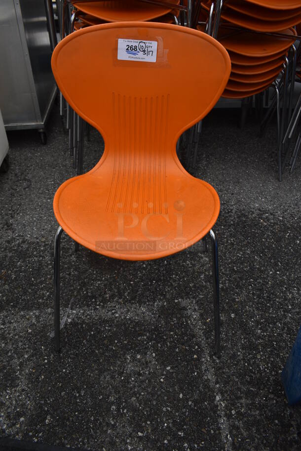 10 Orange Poly Dining Height Chairs on Metal Legs. Stock Picture - Cosmetic Condition May Vary. 18x16x32. 10 Times Your Bid! - Image 4 of 6