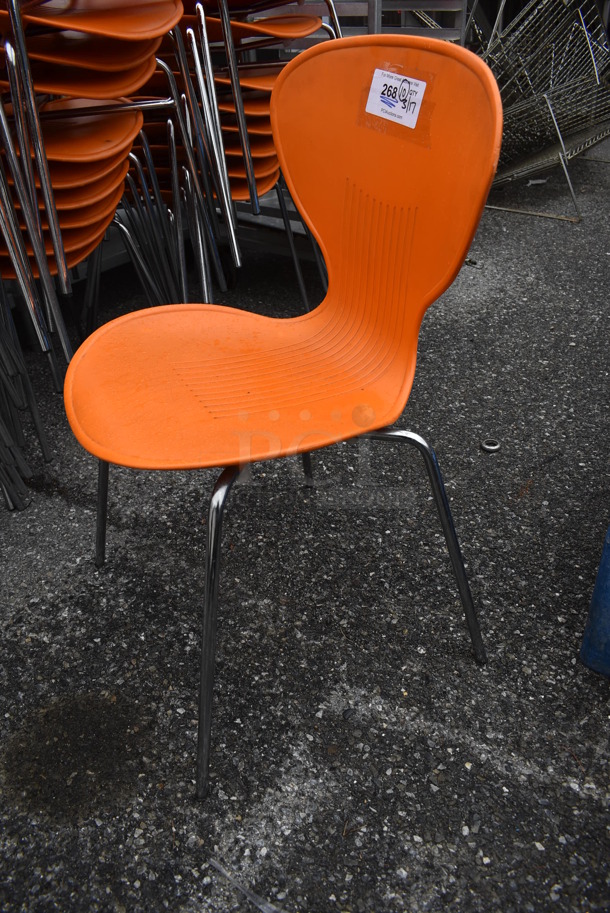 10 Orange Poly Dining Height Chairs on Metal Legs. Stock Picture - Cosmetic Condition May Vary. 18x16x32. 10 Times Your Bid! - Image 5 of 6