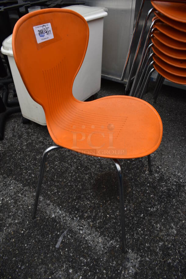 10 Orange Poly Dining Height Chairs on Metal Legs. Stock Picture - Cosmetic Condition May Vary. 18x16x32. 10 Times Your Bid! - Image 6 of 6