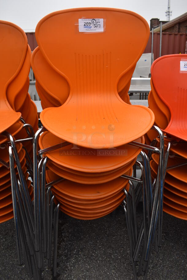 10 Orange Poly Dining Height Chairs on Metal Legs. Stock Picture - Cosmetic Condition May Vary. 18x16x32. 10 Times Your Bid! - Image 2 of 5