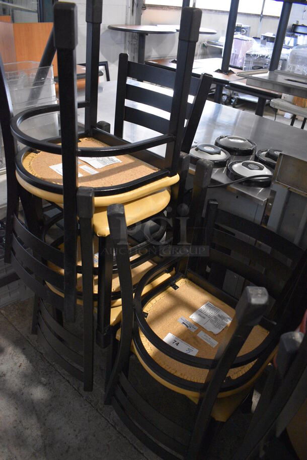 2 Black Metal Dining Height Chairs w/ Yellow Seat Cushions. Stock Picture - Cosmetic Condition May Vary. 16x16x32. 2 Times Your Bid! - Image 5 of 5