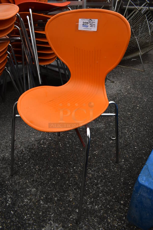 10 Orange Poly Dining Height Chairs on Metal Legs. Stock Picture - Cosmetic Condition May Vary. 18x16x32. 10 Times Your Bid! - Image 3 of 5