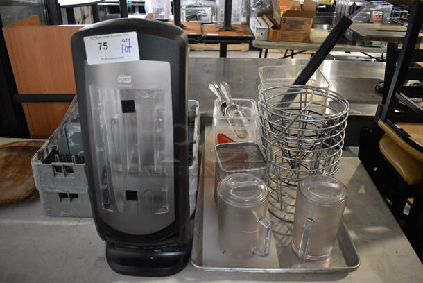 ALL ONE MONEY! Lot of Various Items Including Tork Poly Napkin Dispenser, Dish Caddies and Poly Bins