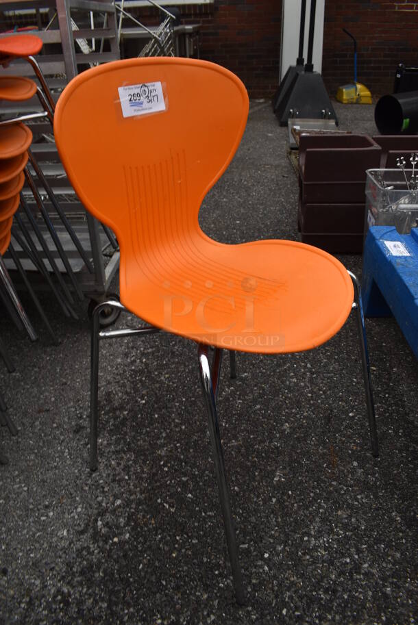 10 Orange Poly Dining Height Chairs on Metal Legs. Stock Picture - Cosmetic Condition May Vary. 18x16x32. 10 Times Your Bid! - Image 4 of 5