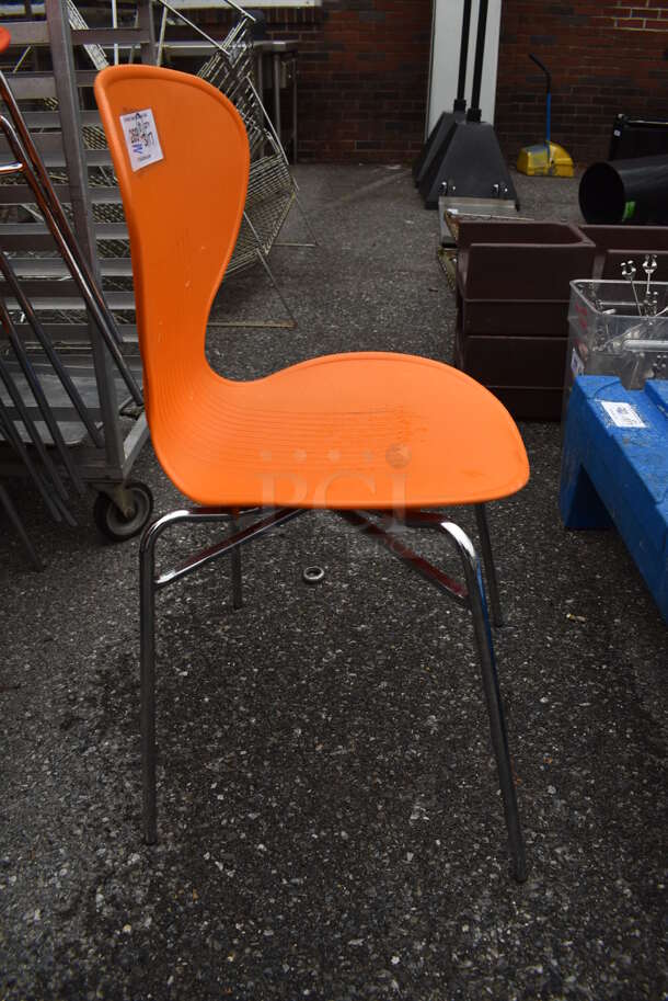 10 Orange Poly Dining Height Chairs on Metal Legs. Stock Picture - Cosmetic Condition May Vary. 18x16x32. 10 Times Your Bid! - Image 5 of 5