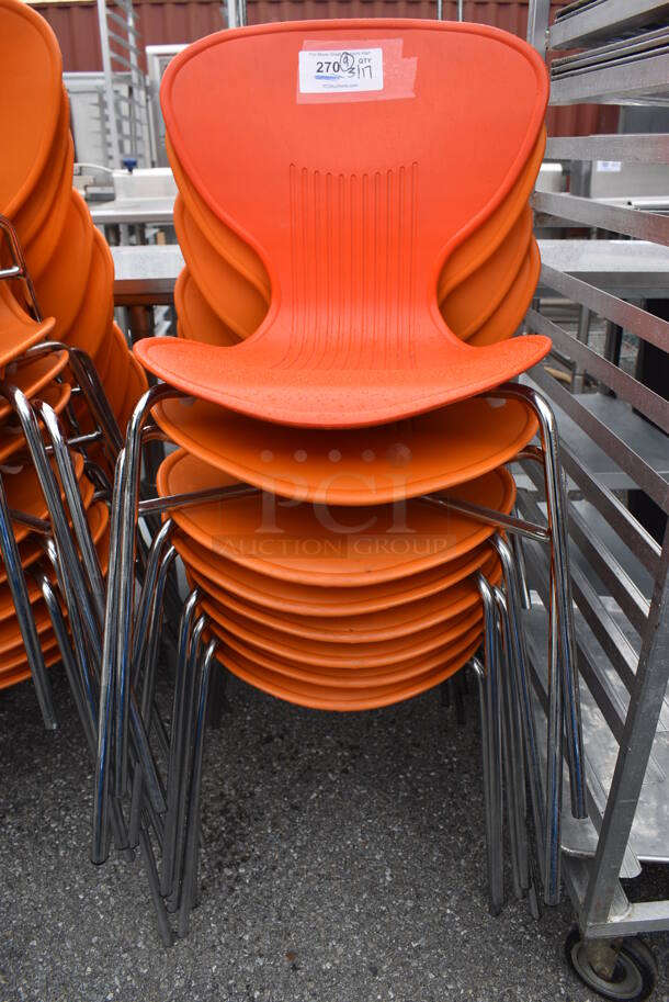 9 Orange Poly Dining Height Chairs on Metal Legs. Stock Picture - Cosmetic Condition May Vary. 18x16x32. 9 Times Your Bid! - Image 2 of 6