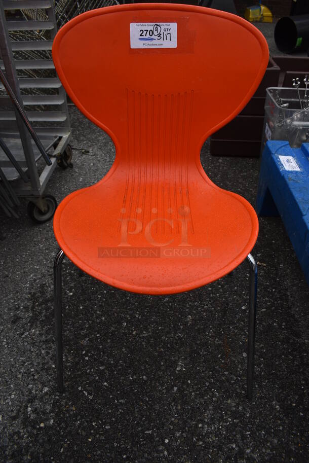 9 Orange Poly Dining Height Chairs on Metal Legs. Stock Picture - Cosmetic Condition May Vary. 18x16x32. 9 Times Your Bid! - Image 3 of 6