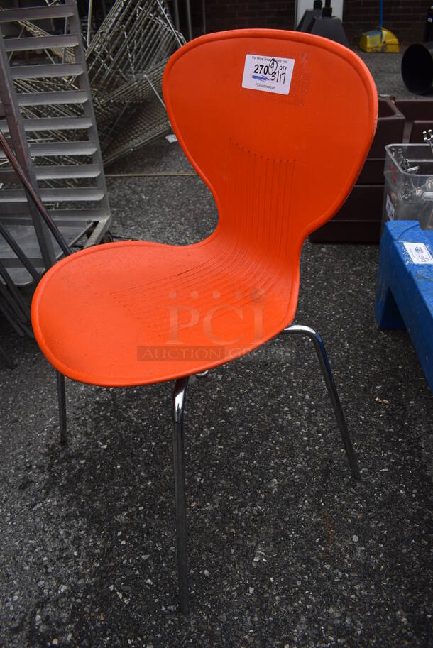 9 Orange Poly Dining Height Chairs on Metal Legs. Stock Picture - Cosmetic Condition May Vary. 18x16x32. 9 Times Your Bid! - Image 4 of 6