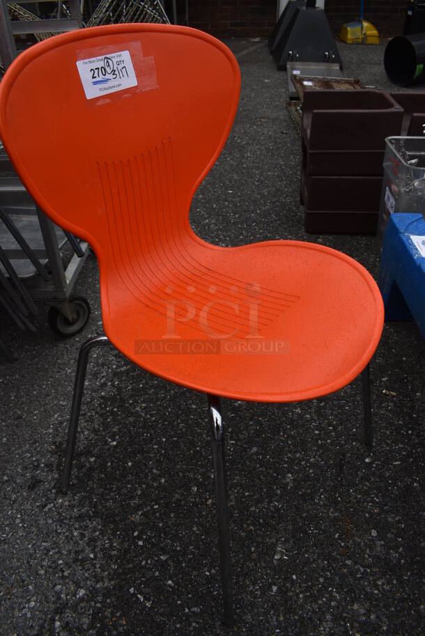 9 Orange Poly Dining Height Chairs on Metal Legs. Stock Picture - Cosmetic Condition May Vary. 18x16x32. 9 Times Your Bid! - Image 5 of 6