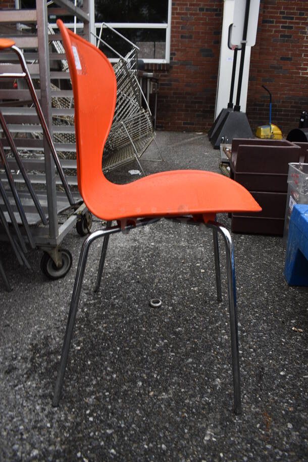 9 Orange Poly Dining Height Chairs on Metal Legs. Stock Picture - Cosmetic Condition May Vary. 18x16x32. 9 Times Your Bid! - Image 6 of 6