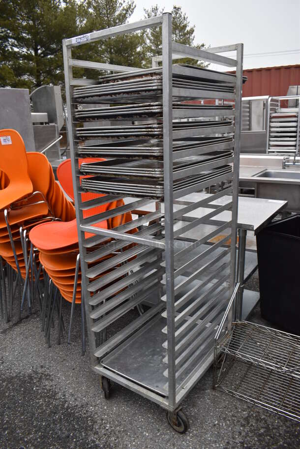 Metal Commercial Pan Transport Rack w/ 23 Metal Full Size Baking Pans on Commercial Casters. 20.5x26x69.5 - Image 2 of 4