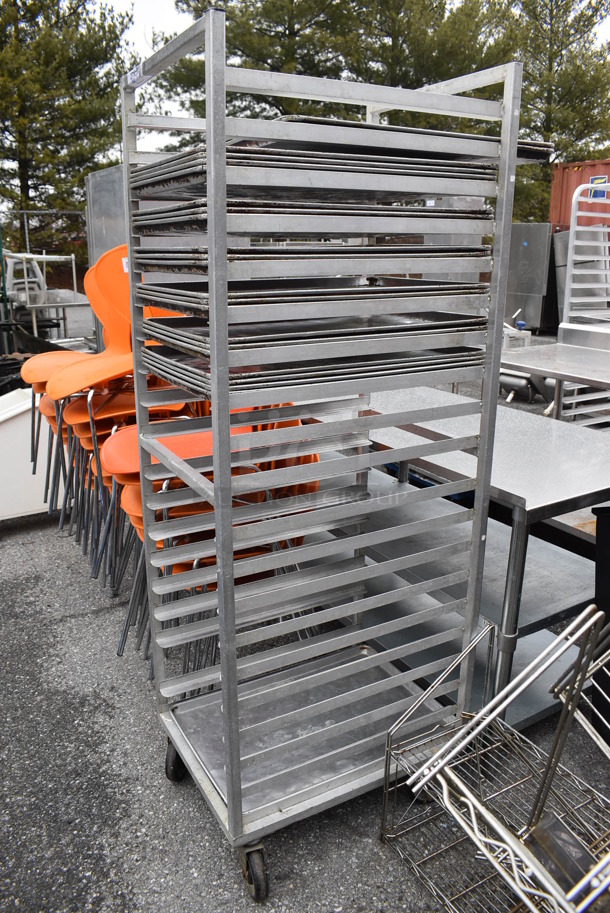 Metal Commercial Pan Transport Rack w/ 23 Metal Full Size Baking Pans on Commercial Casters. 20.5x26x69.5 - Image 4 of 4