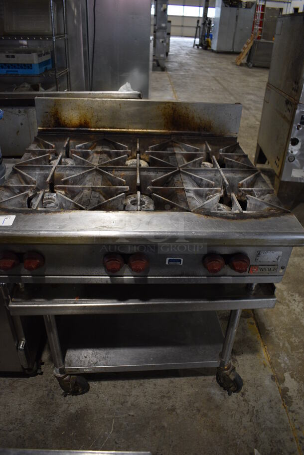 Wolf Stainless Steel Commercial Countertop Natural Gas Powered 6 Burner Range on Stainless Steel Equipment Stand w/ Under Shelf and Commercial Casters. 36x41x19.5 - Image 2 of 7