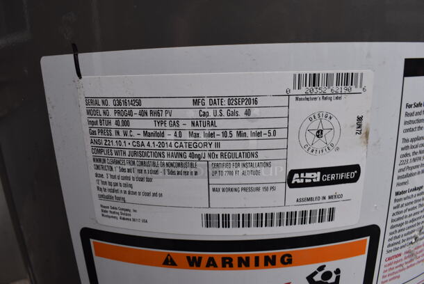 Rheem PROG40-40N RH67 PV Metal Commercial Natural Gas Powered Water Heater. 18x24x72 - Image 4 of 6