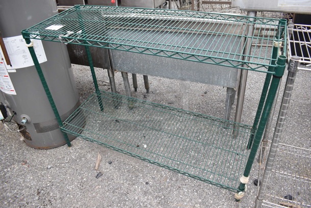 Green Finish 2 Tier Wire Shelving Unit. BUYER MUST DISMANTLE. PCI CANNOT DISMANTLE FOR SHIPPING. PLEASE CONSIDER FREIGHT CHARGES. 48x18x35 - Image 2 of 4