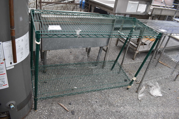 Green Finish 2 Tier Wire Shelving Unit. BUYER MUST DISMANTLE. PCI CANNOT DISMANTLE FOR SHIPPING. PLEASE CONSIDER FREIGHT CHARGES. 48x18x35 - Image 3 of 4