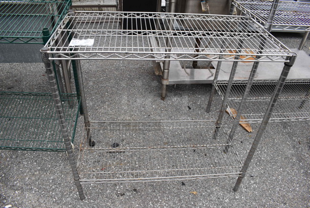 Chrome Finish 2 Tier Wire Shelving Unit. BUYER MUST DISMANTLE. PCI CANNOT DISMANTLE FOR SHIPPING. PLEASE CONSIDER FREIGHT CHARGES. 36x18x34.5
