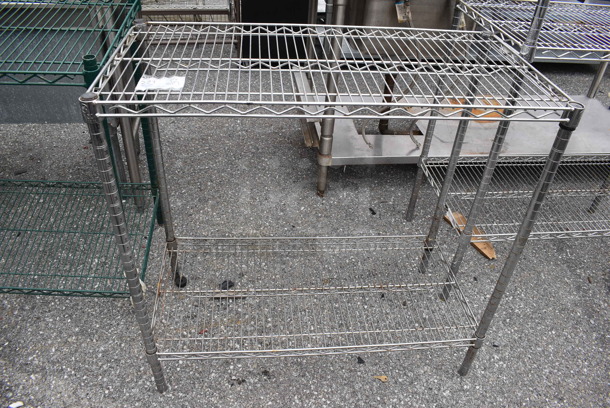 Chrome Finish 2 Tier Wire Shelving Unit. BUYER MUST DISMANTLE. PCI CANNOT DISMANTLE FOR SHIPPING. PLEASE CONSIDER FREIGHT CHARGES. 36x18x34.5 - Image 1 of 4