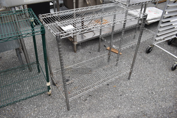 Chrome Finish 2 Tier Wire Shelving Unit. BUYER MUST DISMANTLE. PCI CANNOT DISMANTLE FOR SHIPPING. PLEASE CONSIDER FREIGHT CHARGES. 36x18x34.5 - Image 2 of 4